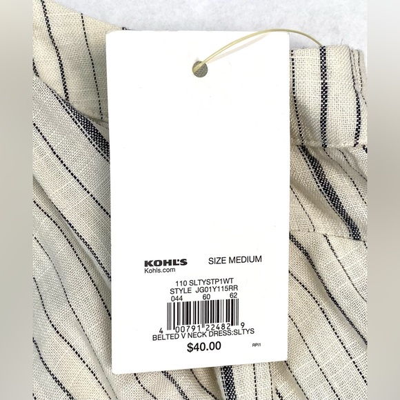 So Women’s Cream Button Up Spaghetti Strap Stripe Belted V-Neck Dress Size M NWT - Picture 11 of 12